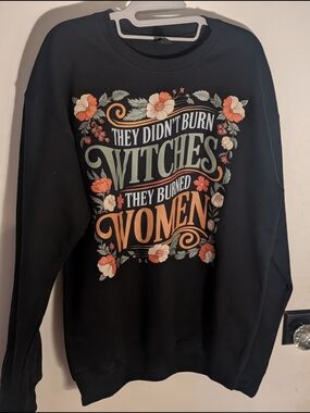 Gildan Black Sweatshirt with Orange and Cream Floral Graphic